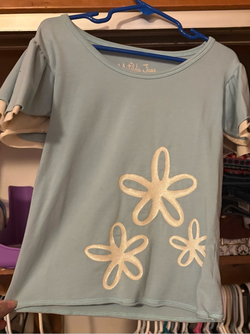 Vintage Matilda Jane size 6 year girls light blue vintage flutter sleeve top